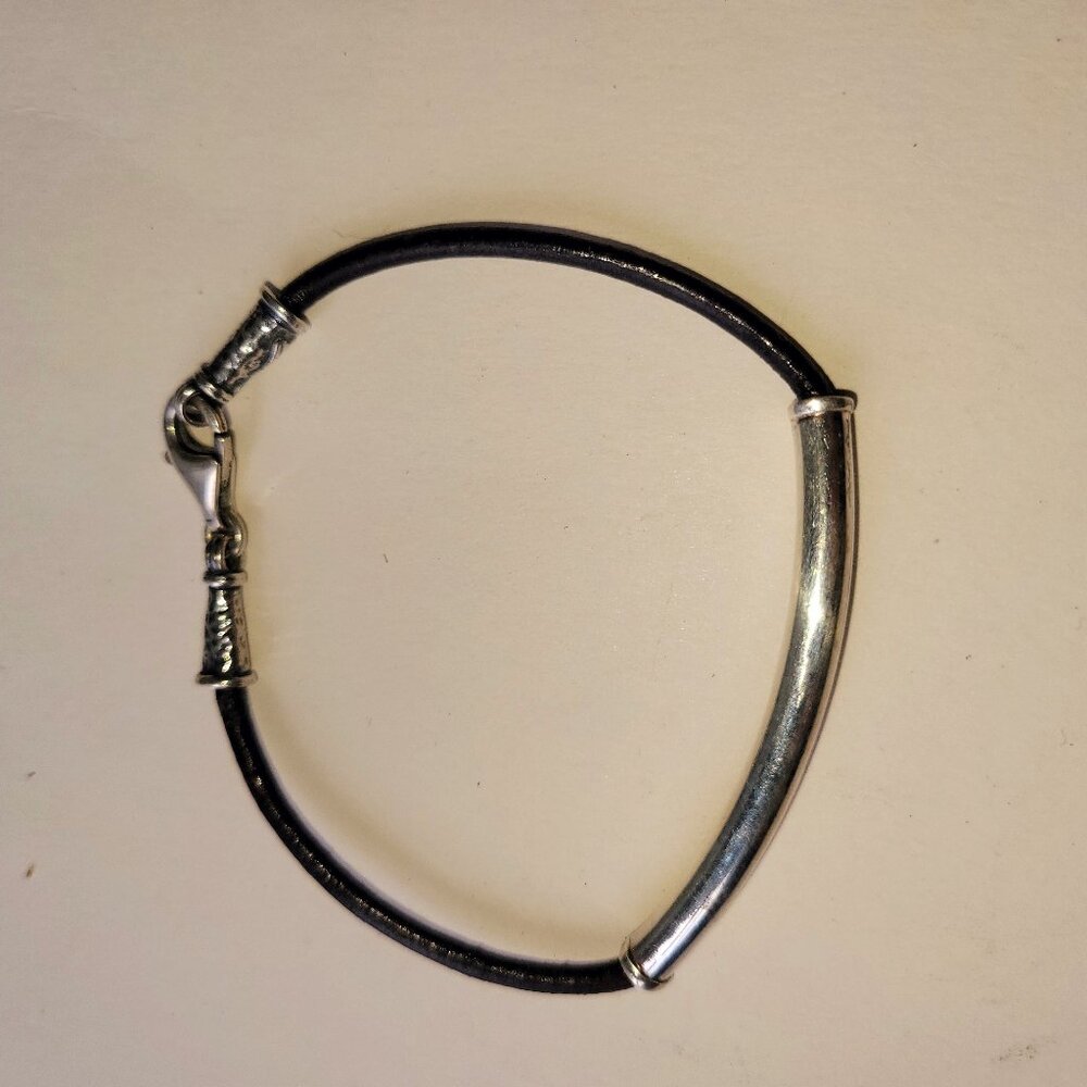 Silpada bracelet -- black leather and sterling silver, mens